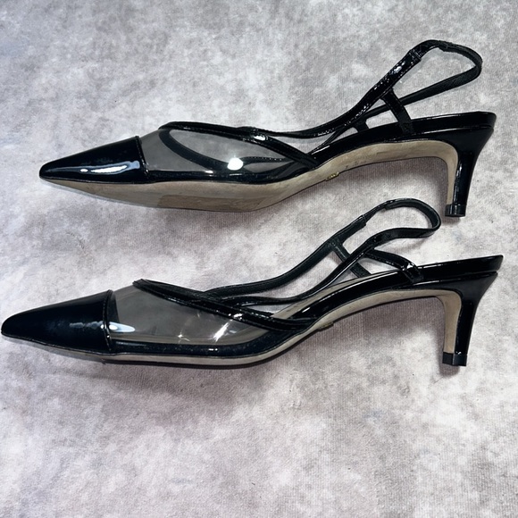 EUC Stuart Weitzman Women Sz US 7B / EU 37.5 Black Slingback Heels PVC Toe Sleek - Picture 6 of 9
